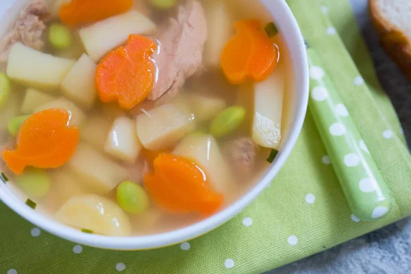 Tuna soup with vegetables in bowl — Stock Photo, Image