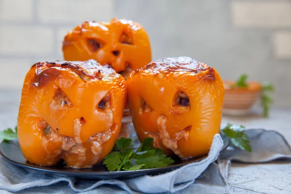 Funny stuffed pepper for Halloween — Stock Photo, Image