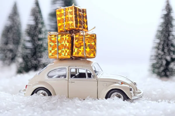 toy car delivering Christmas gifts