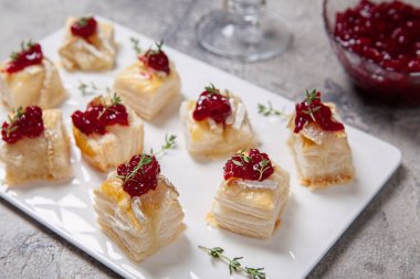 Tatil meze kızılcık, brie ve kekik ile