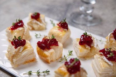 Tatil meze kızılcık, brie ve kekik ile