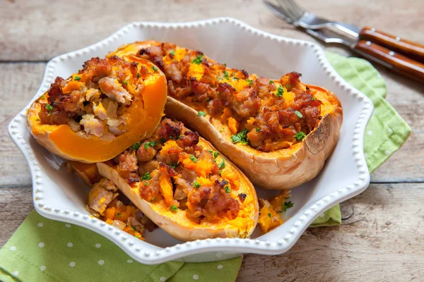 Pumpkin stuffed with meat, vegetables and herbs — Stock Photo, Image