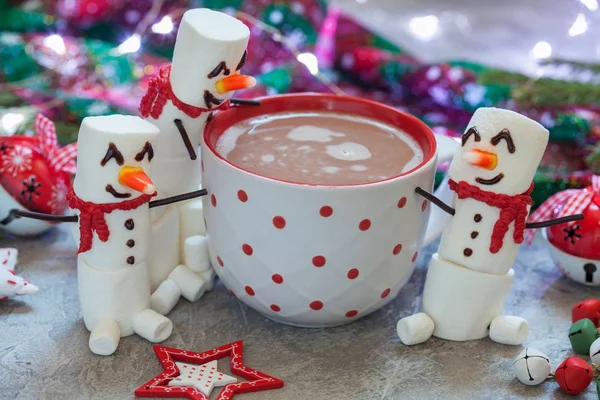 Hot chocolate with melted snowman — Stock Photo, Image