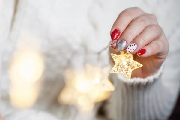 Kerstmis nagel kunst manicure — Stockfoto