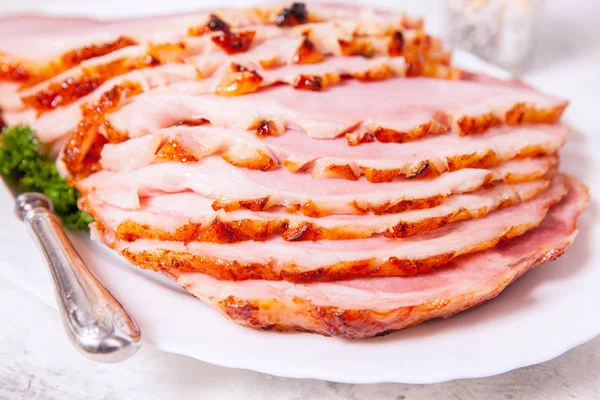 Weihnachten gebratenen glasierten Feiertag Schweinefleisch Schinken — Stockfoto