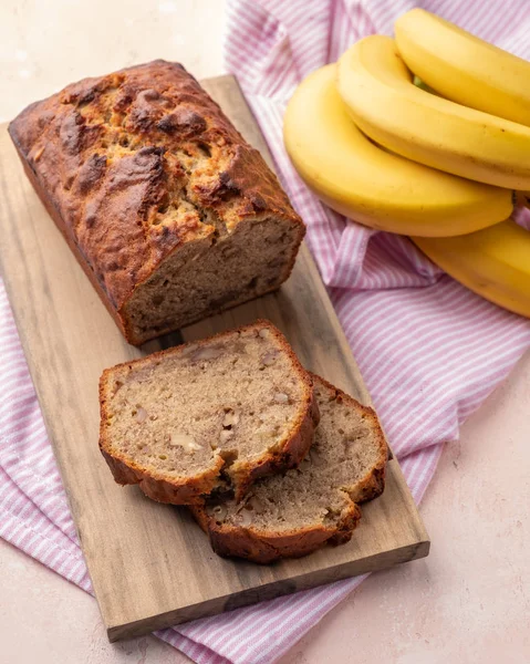 Sliced banana bread with walnuts — Stock Photo, Image