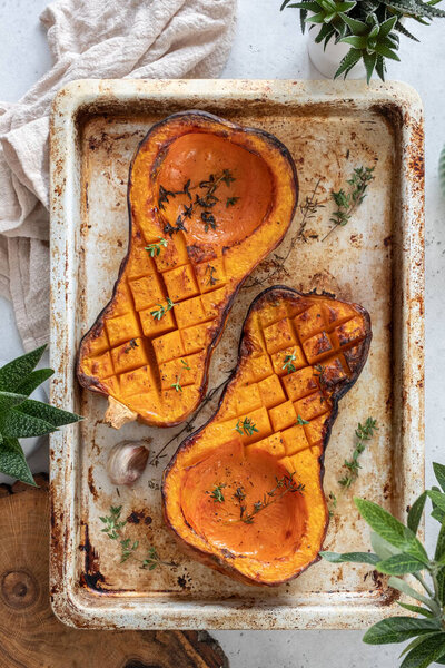 Roasted butternut squash pumpkin and herbs