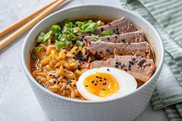 Miso Ramen Asian noodles with meat and egg — Stock Photo, Image