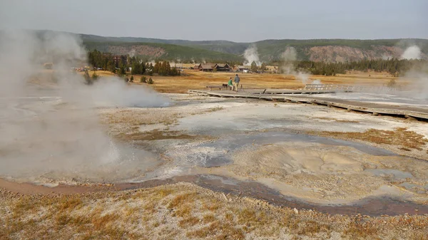 Stoom Thermische Vijver Yellowstone National Park Natuurverschijnsel Wyoming Verenigde Staten — Stockfoto