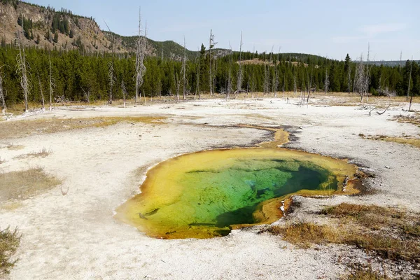 Hermosa piscina de géiser caliente de colorfu. Parque Nacional de Yellowstone . — Foto de Stock