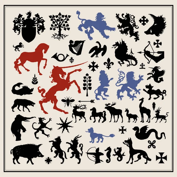 Silhouettes of heraldic design elements — Stock Vector