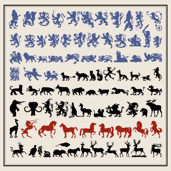 Silhouetten van heraldische dieren — Stockvector