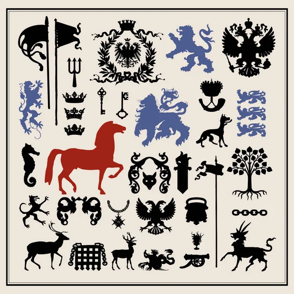 Silhouetten heraldischer Designelemente — Stockvektor