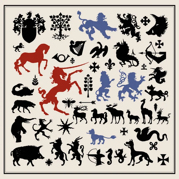 Silhouetten heraldischer Designelemente — Stockvektor