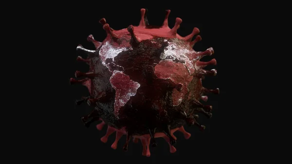 Red Coronavirus Asian flu ncov shape Earth background Covid-19. Concept of cure search and global world. 3d rendering. Elements of this image furnished by NASA