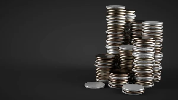 Coin Stacks Black Background Rendering — Stock Photo, Image