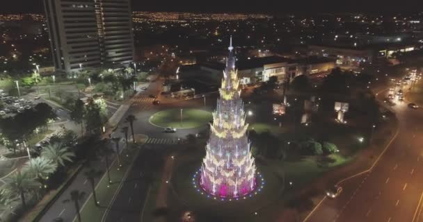 Vista Aérea Ciudad Nocturna Con Luces Brillantes — Vídeo de stock