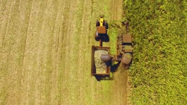 Aerial View Tractor Cultivating Field — Stock Video