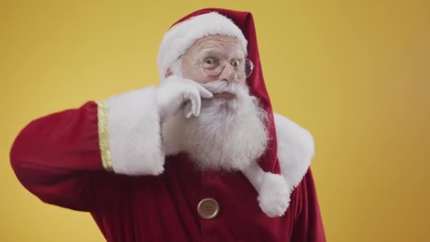 Porträtt Jultomten Poserar Och Gester Studio — Stockvideo