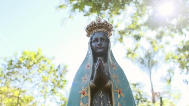 Статуя Девы Марии Зеленом Саду — стоковое видео