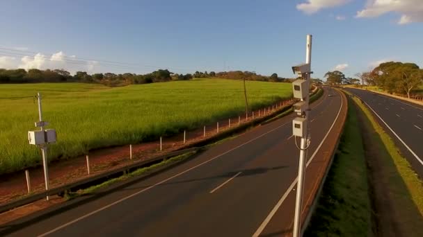 Verkeer Door Groen Cultuurveld — Stockvideo