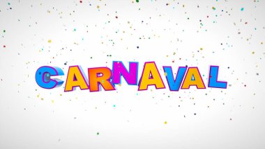Konfetili renkli karnaval logosu. Rio de Janeiro tatili. Beyaz arka plan. Logo veya metin için boşluk.