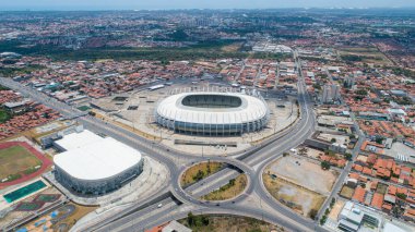 Fortaleza, Ceara / Brazil - Circa Octuber 2019: Fortaleza, Cear, Brezilya Güney Amerika şehri Aeria view. Placido Castelo Stadyumu üzerinde uçuyor, Arena Castelo