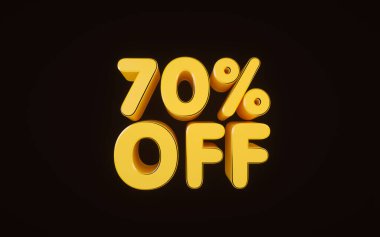 Siyah arkaplanda% 70 'lik sarı tabela var. Benzersiz satış posterin için indirim koleksiyonu, afiş, sinek. Kopya uzayı ile yatay bileşim. Sevgililer Günü Noel ve Anneler Günü