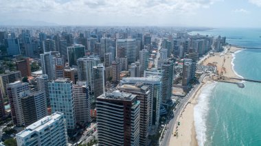 Fortaleza, Ceara / Brazil - Circa Octuber 2019: Aerial view over Beira Mar, Fortaleza. Buildings landscape on the shore. Beiramar, Fortaleza. clipart