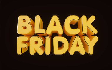 Kara Cuma Logosu, sarı ve siyah. Kara Cuma indirimi. Afiş, poster, logo altın rengi koyu arkaplan, altın rengi bokeh 3D ışık efekti.