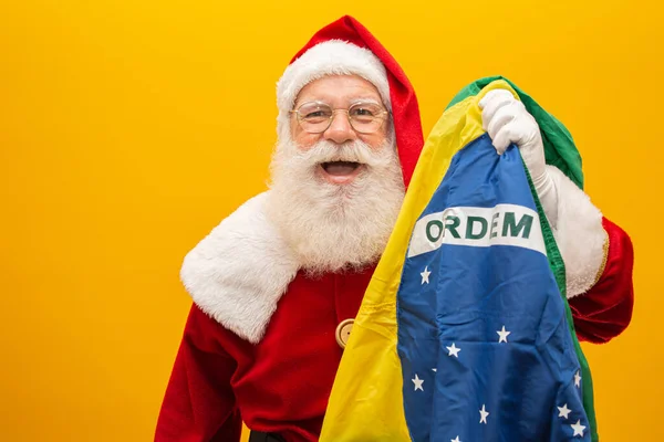 Jultomten Gillar Brasilien Jultomten Anhängare Det Brasilianska Laget Sportmästerskapet Jultomten — Stockfoto