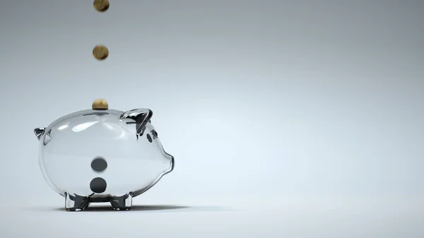Gouden Munt Vullen Glazen Spaarvarken Bank Begrepen Ruimte Weergave — Stockfoto