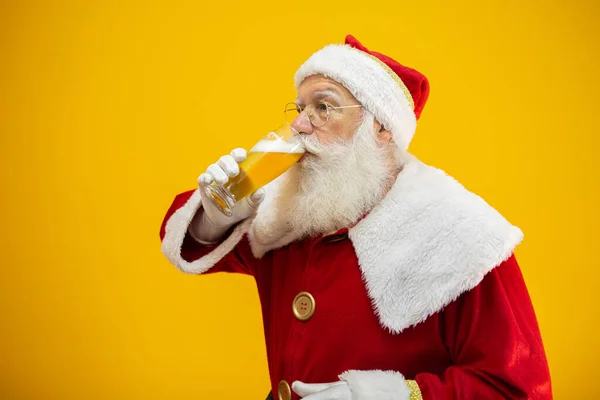 Santa Claus Drinking Glass Beer Rest Time Alcoholic Drink Holidays — Stock Photo, Image