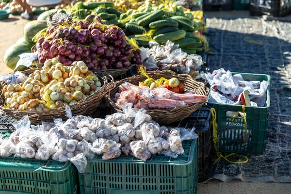 通りの市場で様々な野菜の山 — ストック写真