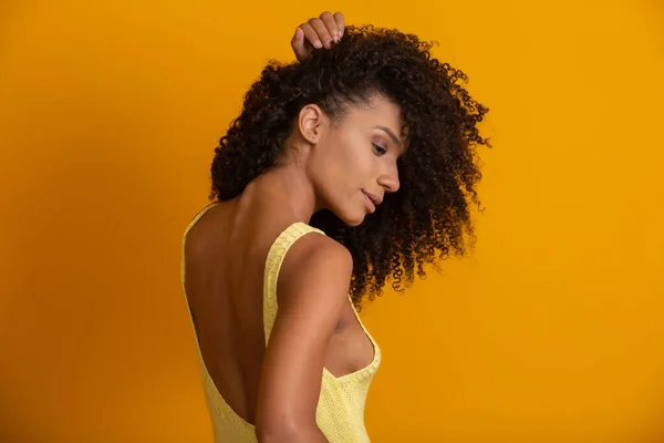 Jeune Femme Afro Américaine Aux Cheveux Bouclés Regardant Caméra Souriant — Photo