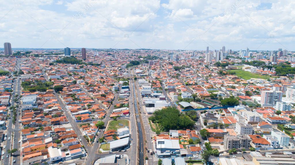 Aerial view of Franca city, mother church. Brazil.