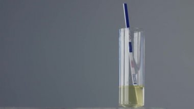 Bardaktaki hamilelik testinin yakın görüntüsü