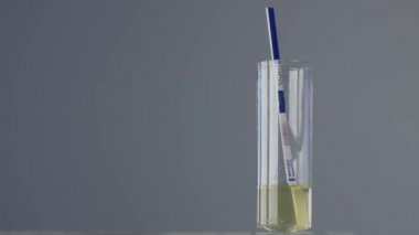 Bardaktaki hamilelik testinin yakın görüntüsü