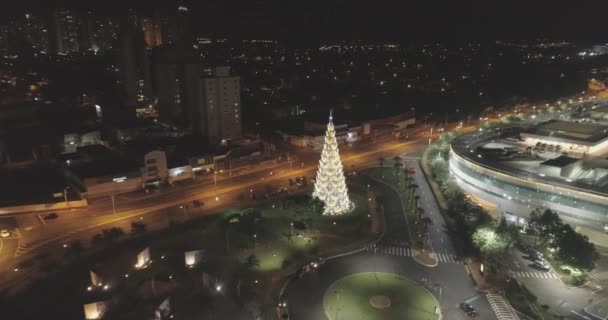 Widok Lotu Ptaka Nocne Miasto Błyszczącymi Światłami — Wideo stockowe