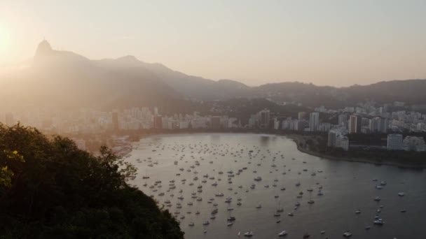 Utsikt Över Sugar Loaf Corcovado Och Guanabara Bay Rio Janeiro — Stockvideo