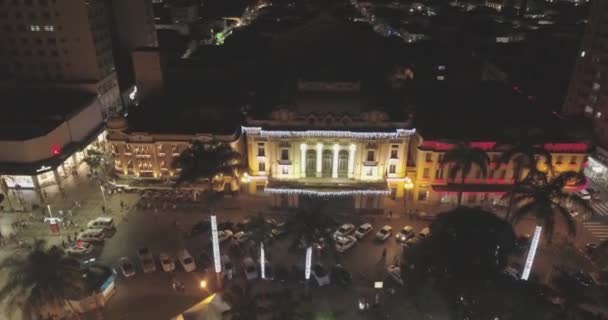 Flygfoto Över Natten Stad Med Lysande Ljus — Stockvideo