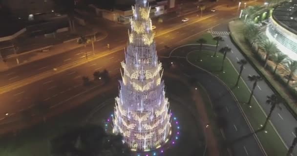 Vista Aérea Ciudad Nocturna Con Luces Brillantes — Vídeos de Stock