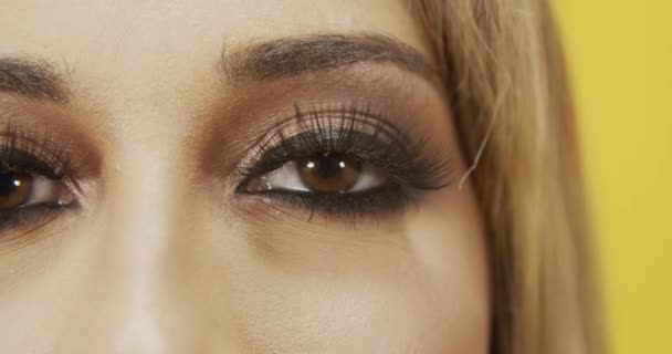 Mujer Rubia Bonita Con Ojos Ahumados Maquillaje — Vídeo de stock
