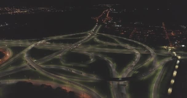 Vista Aérea Ciudad Nocturna Con Luces Brillantes — Vídeos de Stock