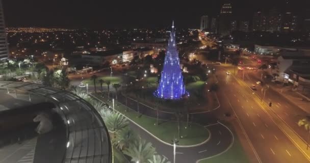 Vista Aérea Ciudad Nocturna Con Luces Brillantes — Vídeos de Stock