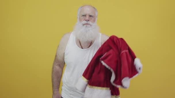 Portrait Santa Claus Posing Gesturing Studio — Stock Video