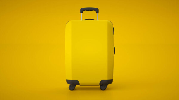 Yellow travel bag isolated on bright background. 3d rendering