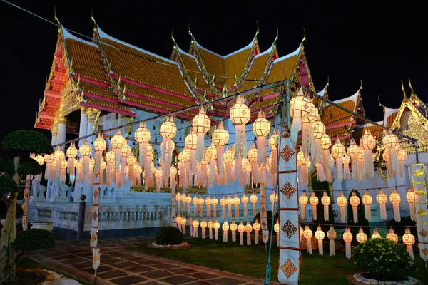Festive Lanterns Hung Marble Temple Night — 스톡 사진