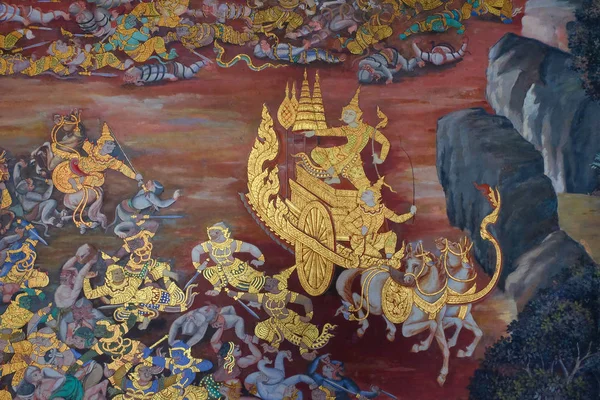 Bangkok Thajsko Prosince2018 Kresby Starobylého Buddhistického Kláštera Zobrazující Bitevní Scény — Stock fotografie