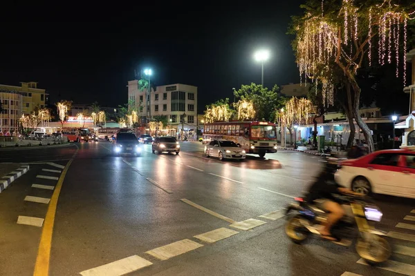 Bangkok Thaiföld 2018 December Forgalom Utcán Éjszakai Főváros Thaiföld — Stock Fotó